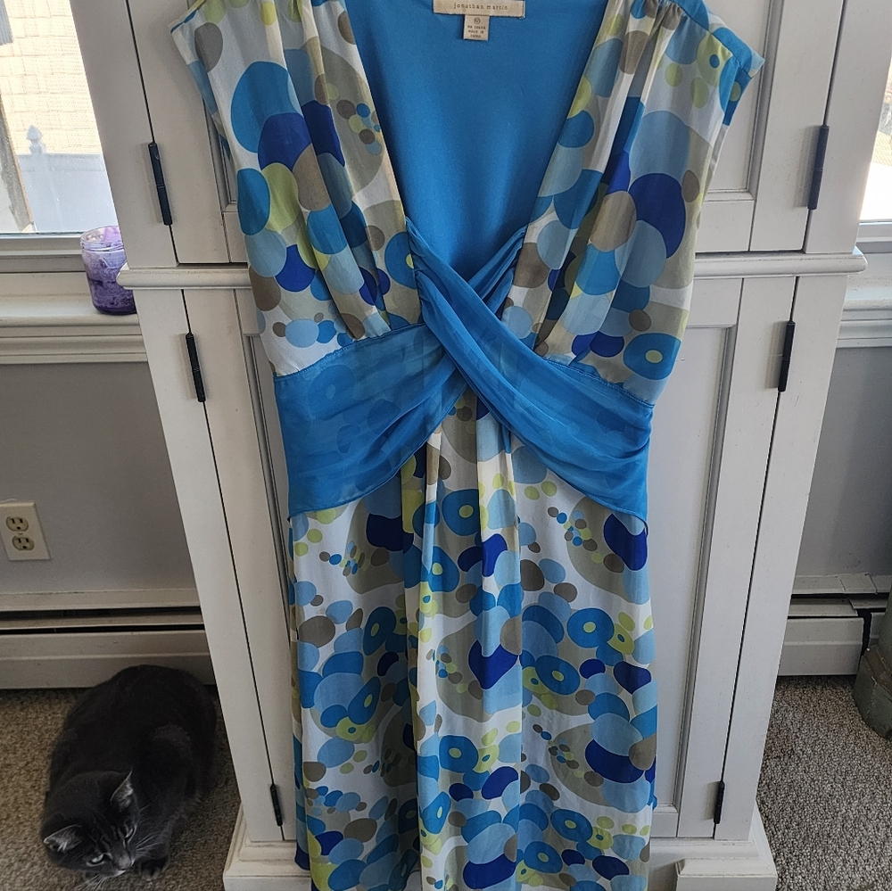 Jonathan Martin Blue and Green Abstract Midi Dress